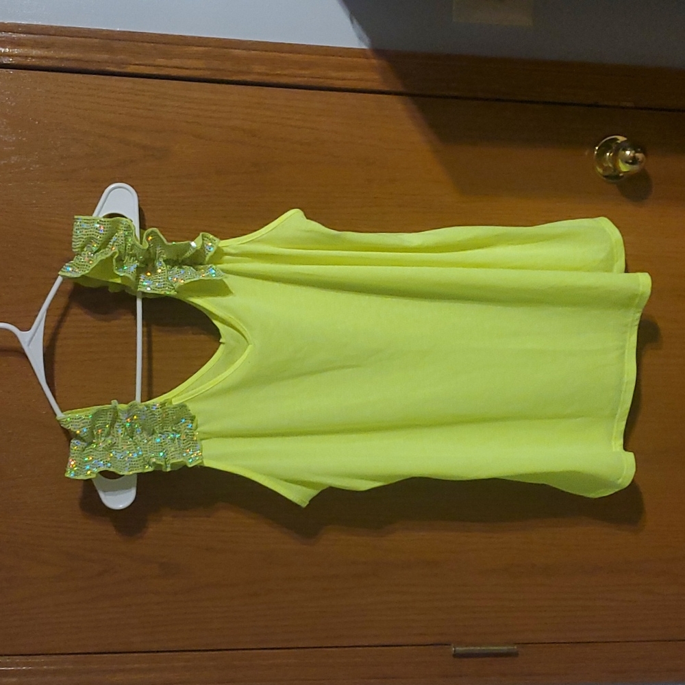 Neon yellow tanktop with sequin strap detail